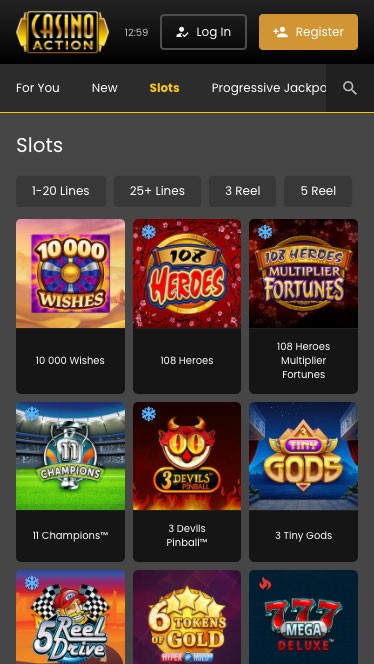 Filter slots by lines and reels in mobile app