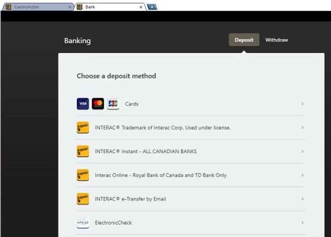 Manage deposits and withdrawals using secure banking interface with various payment methods